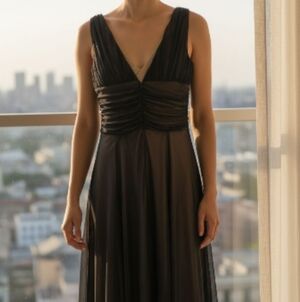 Chiffon Overlay Fit and Flare Dress By Connected Apparel